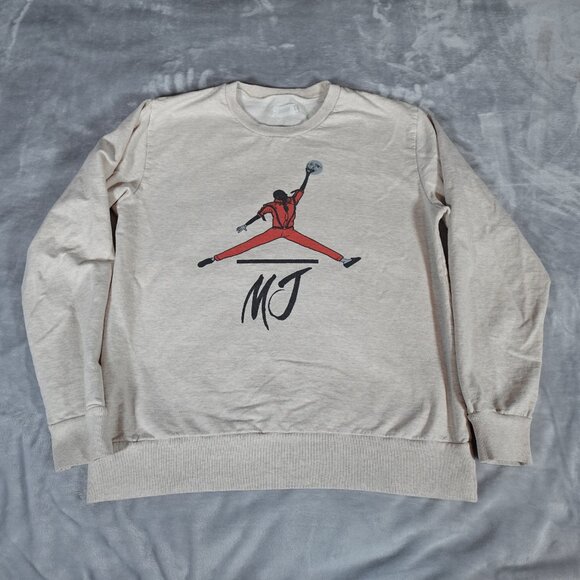 Vanishing Elephant Jumpman Michael Jordan Sweatshirt Mens M Slim Fit Beige - Picture 1 of 10